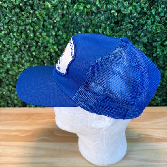 Vintage Amoco Trucker Hat Chocolate Bayou OLEF Maint Comp Rare 80s y2k Cap Blue - Picture 2 of 8